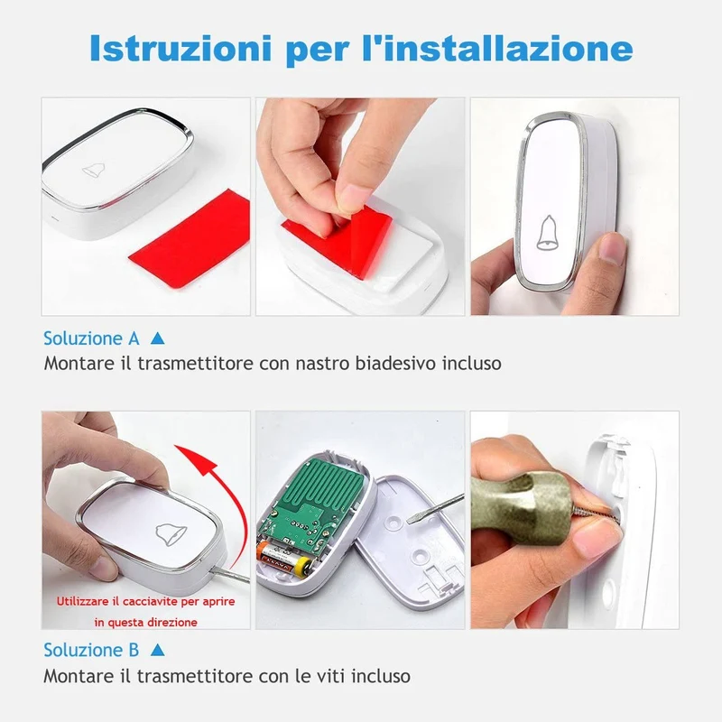 YYQ Campanello Senza Fili da Esterno Impermeabile IP44, Wireless Doorbell con Raggio d’Azione 300M, Indicatore LED, 1 Trasmettitore Pulsante e 2 Ricevitori, 5 Volume Regolabile, 36 Suonerie (Bianco)