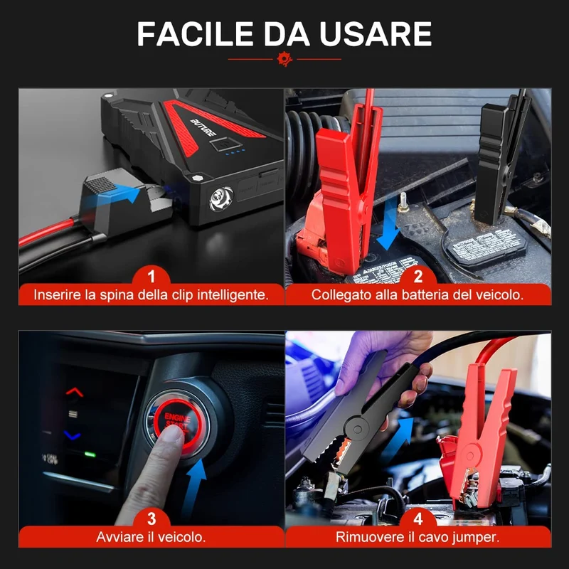 BuTure Booster Avviamento Auto 2000A 20000mAh, Avviatore Emergenza per Auto/Moto (Motori Fino a 7,0L Benzina/6,0L Diesel), Avviatore Batteria Auto con Torcia LED, Porta USB da per Smartphone