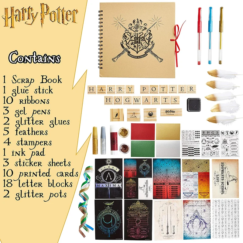 HARRY POTTER Scrapbooking Kit, Album Fai da Te, più di 60 Accessori Scrapbook Washi Tapes, Adesivi, Timbri, Lettere, Colla Stick Glitterata, Attivita Creative per Bambini, Regali Fai da Te Creativi