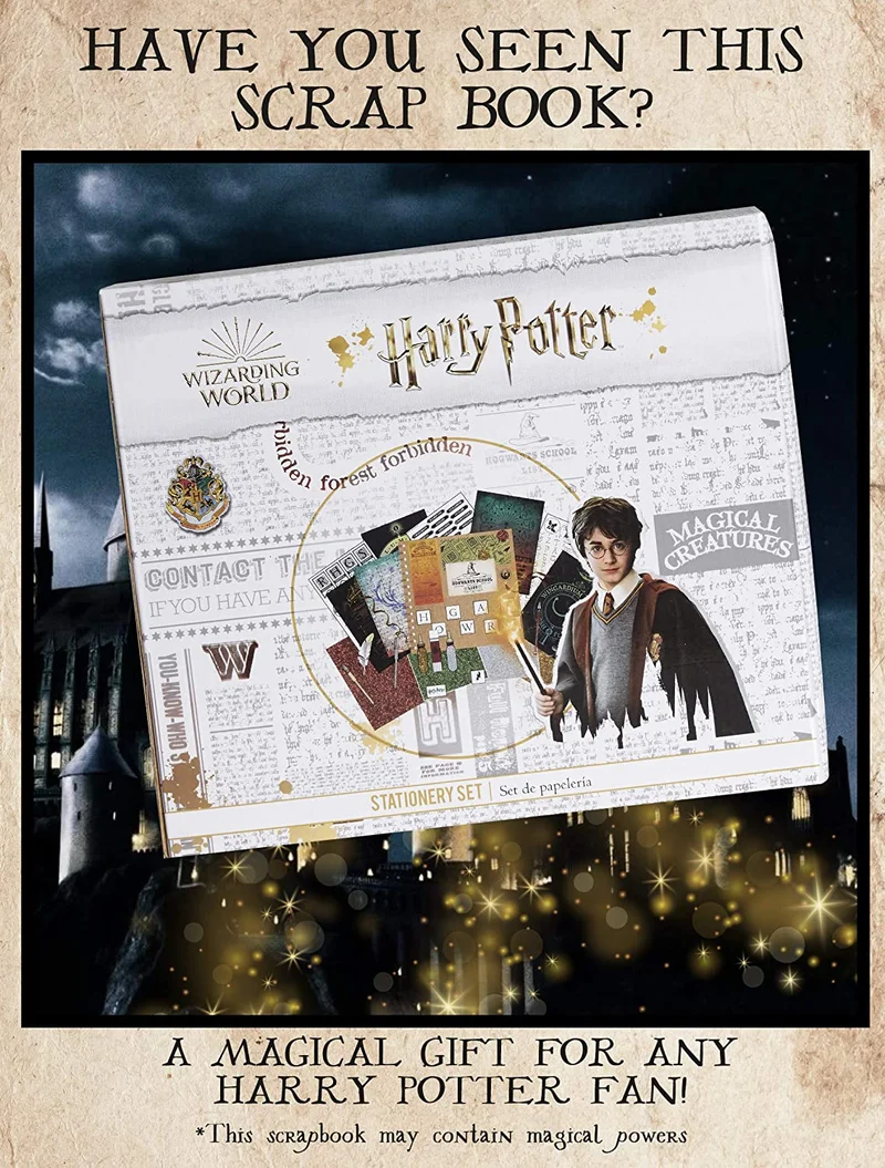 HARRY POTTER Scrapbooking Kit, Album Fai da Te, più di 60 Accessori Scrapbook Washi Tapes, Adesivi, Timbri, Lettere, Colla Stick Glitterata, Attivita Creative per Bambini, Regali Fai da Te Creativi