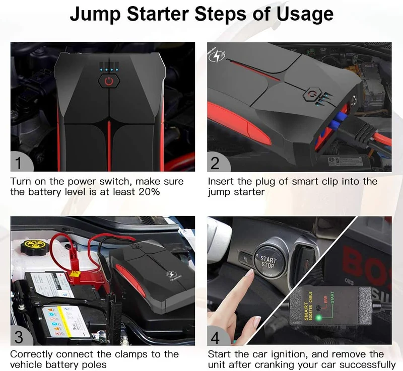 Avviatore Emergenza per Auto- 800A 13200mAh Avviatore Portatile per Motore Benzina,Impermeabile IP67, fino a 5,0L Ges o 4,0L Diesel, 12V Jump Starter, Torcia a LED