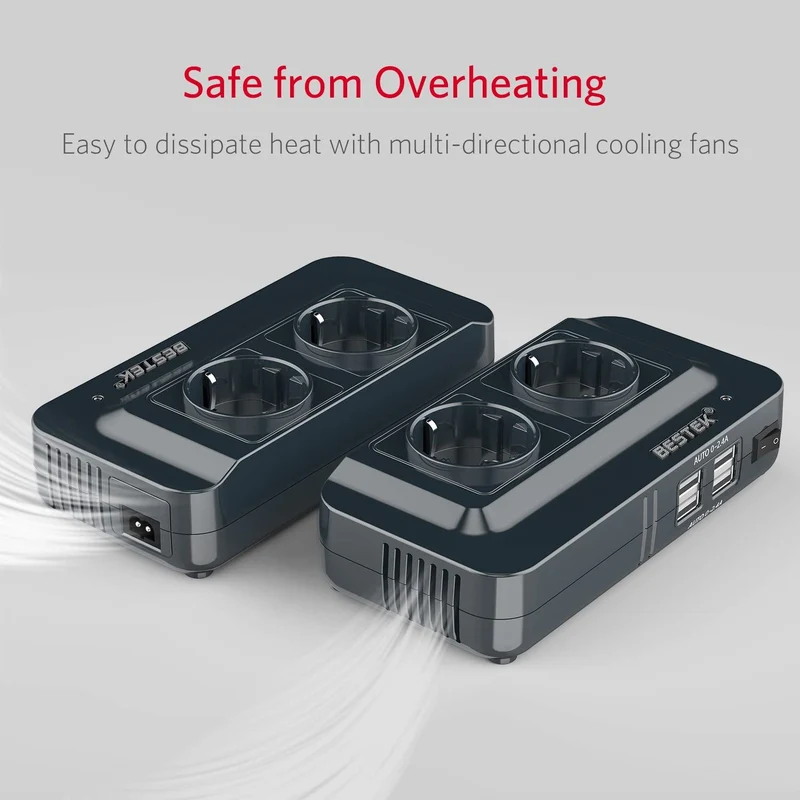 BESTEK 200W Inverter da Auto 12V a 230V con 4 Porte Smart USB 2 Prese AC, Convertitore Potenza per Auto/Camper/Barca a Onda Sinusoidale Modificata