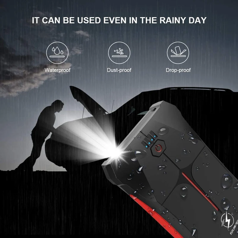 Avviatore Emergenza per Auto- 800A 13200mAh Avviatore Portatile per Motore Benzina, Impermeabile IP67, fino a 5,0L Ges o 4,0L Diesel, 12V Jump Starter, Torcia a LED, Porta USB da per Smartphone