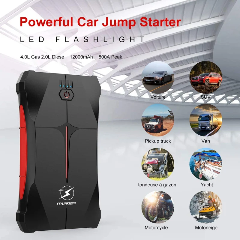 Avviatore Emergenza per Auto- 800A 13200mAh Avviatore Portatile per Motore Benzina, Impermeabile IP67, fino a 5,0L Ges o 4,0L Diesel, 12V Jump Starter, Torcia a LED, Porta USB da per Smartphone