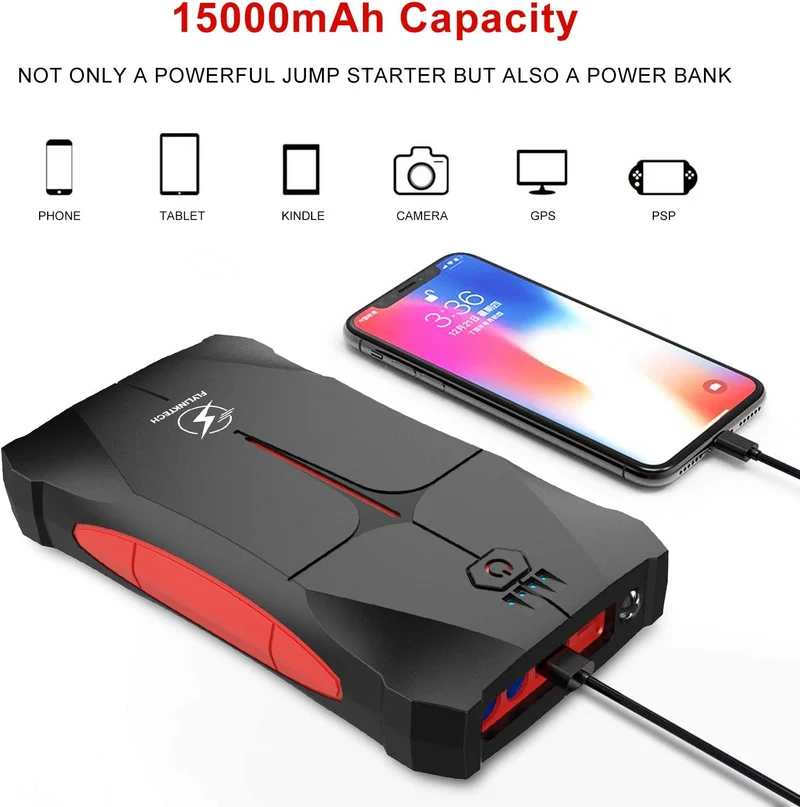 Avviatore Emergenza per Auto- 800A 13200mAh Avviatore Portatile per Motore Benzina, Impermeabile IP67, fino a 5,0L Ges o 4,0L Diesel, 12V Jump Starter, Torcia a LED, Porta USB da per Smartphone