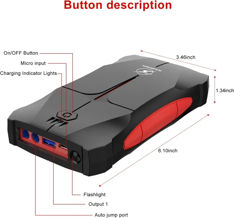 Avviatore Emergenza per Auto- 800A 13200mAh Avviatore Portatile per Motore Benzina, Impermeabile IP67, fino a 5,0L Ges o 4,0L Diesel, 12V Jump Starter, Torcia a LED, Porta USB da per Smartphone