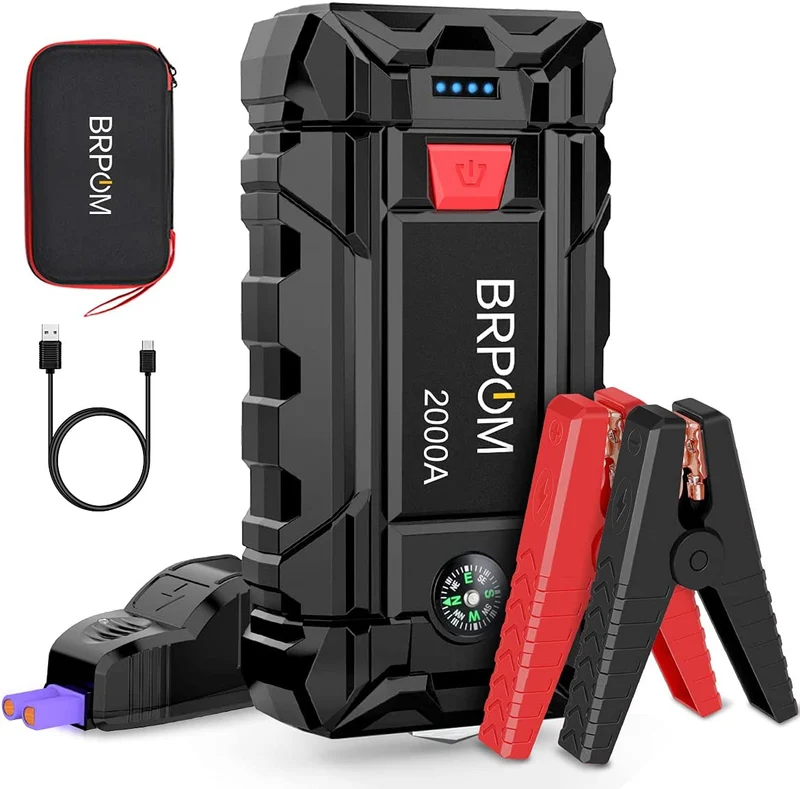 BRPOM Avviatore Batteria Auto, 1500A 15800mAh Avviatore di Emergenza per Auto/Moto, (Motori Fino a 7.0L Gas o 5.5L Diesel)Torcia a LED,Porta USB da per Smartphone (1500A)…