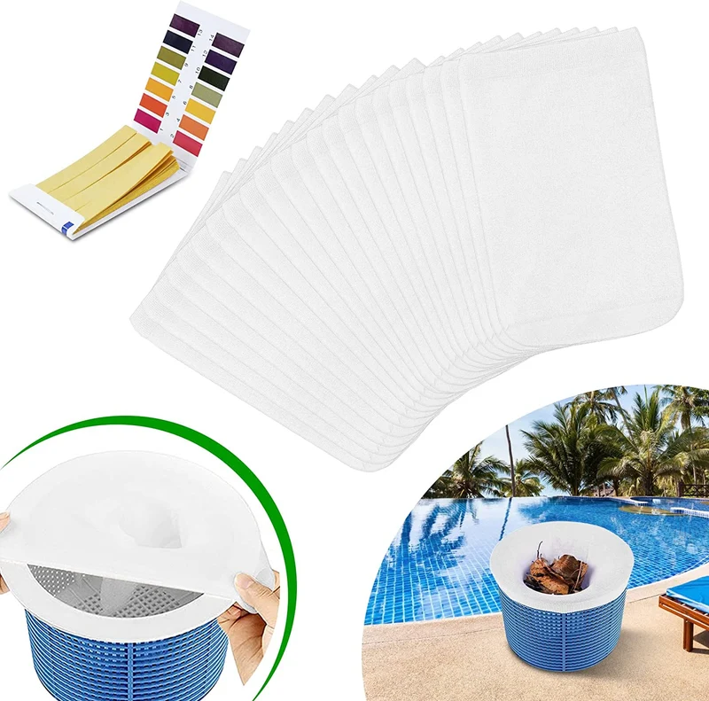 flintronic Calzini da Skimmer per Piscina, 12Pezzi Calzini Skimmer Piscina, Pool Skimmer, Calze da Filtro per Skimmer, Rete per Filtro Piscina per Pulizia di Foglie e Detriti con Piscina Test Strisce