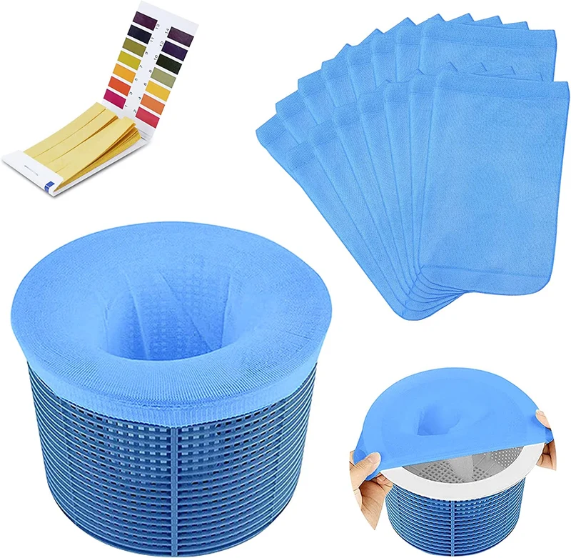 flintronic Calzini da Skimmer per Piscina, 12Pezzi Calzini Skimmer Piscina, Pool Skimmer, Calze da Filtro per Skimmer, Rete per Filtro Piscina per Pulizia di Foglie e Detriti con Piscina Test Strisce