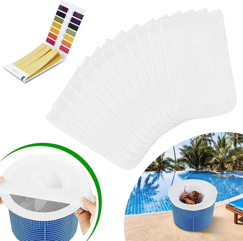 flintronic Calzini da Skimmer per Piscina, 12Pezzi Calzini Skimmer Piscina, Pool Skimmer, Calze da Filtro per Skimmer, Rete per Filtro Piscina per Pulizia di Foglie e Detriti con Piscina Test Strisce