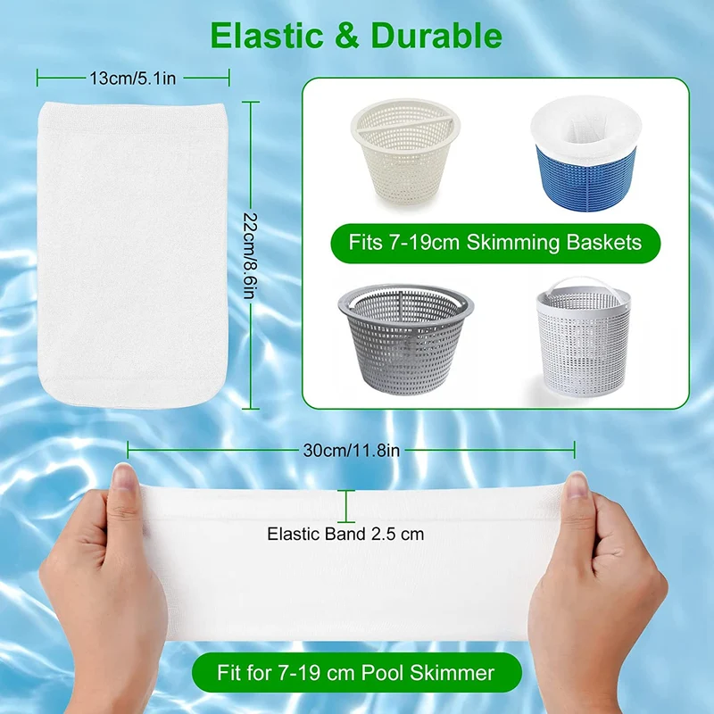 flintronic Calzini da Skimmer per Piscina, 12Pezzi Calzini Skimmer Piscina, Pool Skimmer, Calze da Filtro per Skimmer, Rete per Filtro Piscina per Pulizia di Foglie e Detriti con Piscina Test Strisce