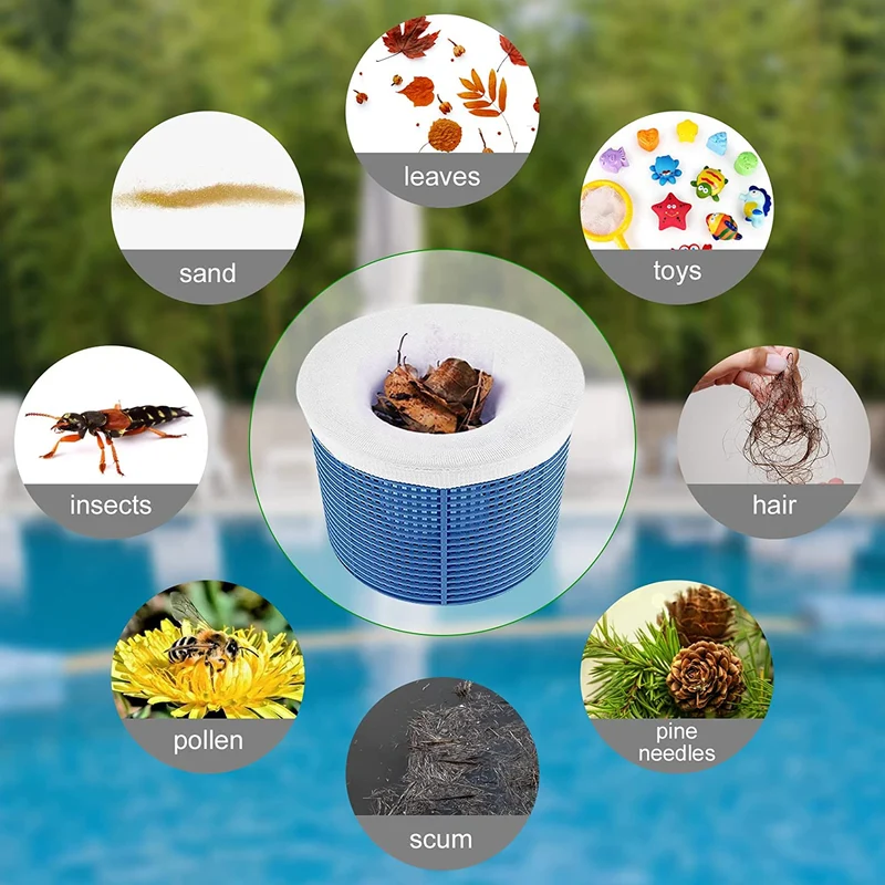 flintronic Calzini da Skimmer per Piscina, 12Pezzi Calzini Skimmer Piscina, Pool Skimmer, Calze da Filtro per Skimmer, Rete per Filtro Piscina per Pulizia di Foglie e Detriti con Piscina Test Strisce