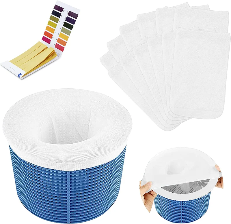 flintronic Calzini da Skimmer per Piscina, 12Pezzi Calzini Skimmer Piscina, Pool Skimmer, Calze da Filtro per Skimmer, Rete per Filtro Piscina per Pulizia di Foglie e Detriti con Piscina Test Strisce