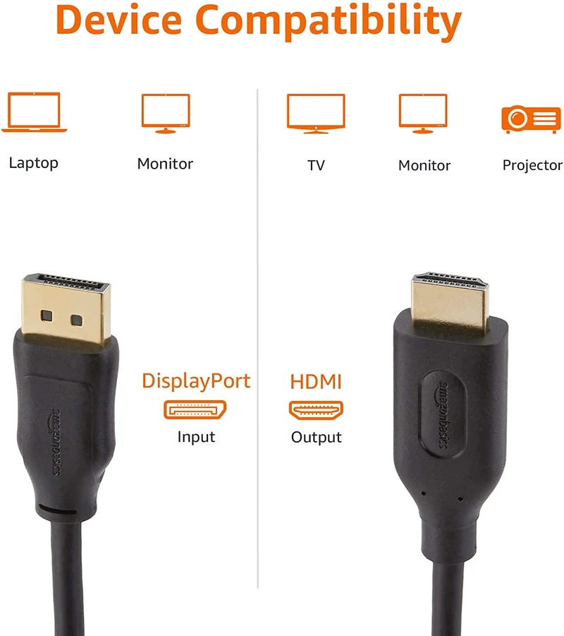 Amazon Basics - Cavo da DisplayPort a HDMI, con connettori rivestiti in oro, 1,8 m
