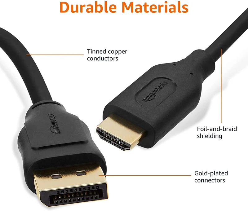 Amazon Basics - Cavo da DisplayPort a HDMI, con connettori rivestiti in oro, 1,8 m