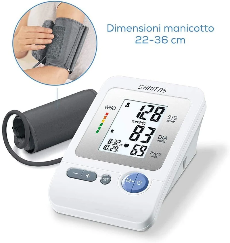 Sanitas SBM 21 Misuratore di Pressione Sanguigna da Braccio, per circonferenze braccio di 22-36 cm, Batterie incluse