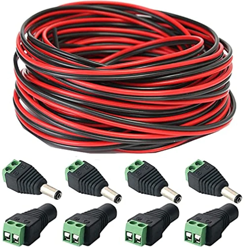 RUNCCI-YUN 20m Cavo di Prolunga per Striscia LED a 2 Pin da 22AWG Cavo LED da 12 V per SMD 3528 2835 5050 5630 LED String LED a Nastro o Altro Dispositivo CC 5 V-24 V+8pcs 2.1*5.5mm Connettore