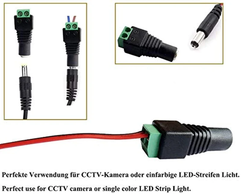 RUNCCI-YUN 20m Cavo di Prolunga per Striscia LED a 2 Pin da 22AWG Cavo LED da 12 V per SMD 3528 2835 5050 5630 LED String LED a Nastro o Altro Dispositivo CC 5 V-24 V+8pcs 2.1*5.5mm Connettore