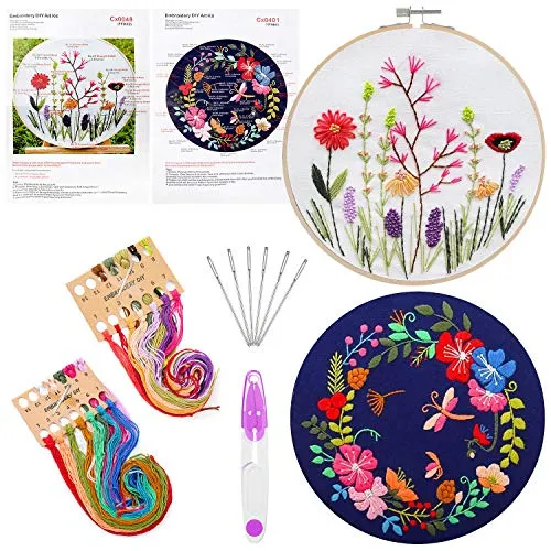 ZWOOS Kit Ricamo Starter, Set Ricami Floreali Strumento 2 Pezzi