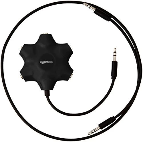 AmazonBasics Sdoppiatore per cuffie audio, con 5 prese, Nero