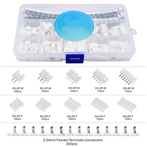 460pcs JST Connettore Kit con 2,54mm JST-XH 2/3/4/5/6 Pin Maschio + Femmina...
