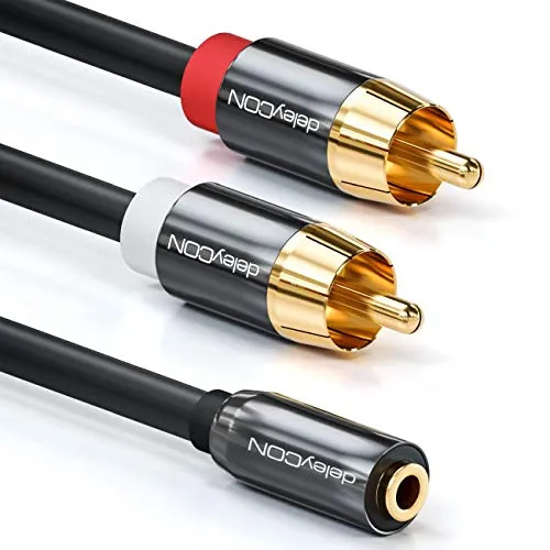 deleyCON 0,2m Adattatore Audio - Presa Jack da 3,5mm a 2x RCA Metal Plug -...