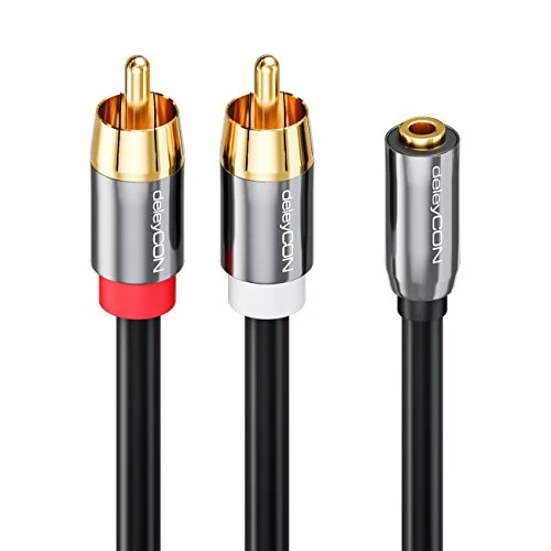 deleyCON 0,2m Adattatore Audio - Presa Jack da 3,5mm a 2x RCA Metal Plug -...