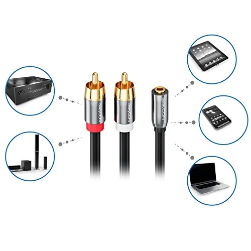 deleyCON 0,2m Adattatore Audio - Presa Jack da 3,5mm a 2x RCA Metal Plug -...