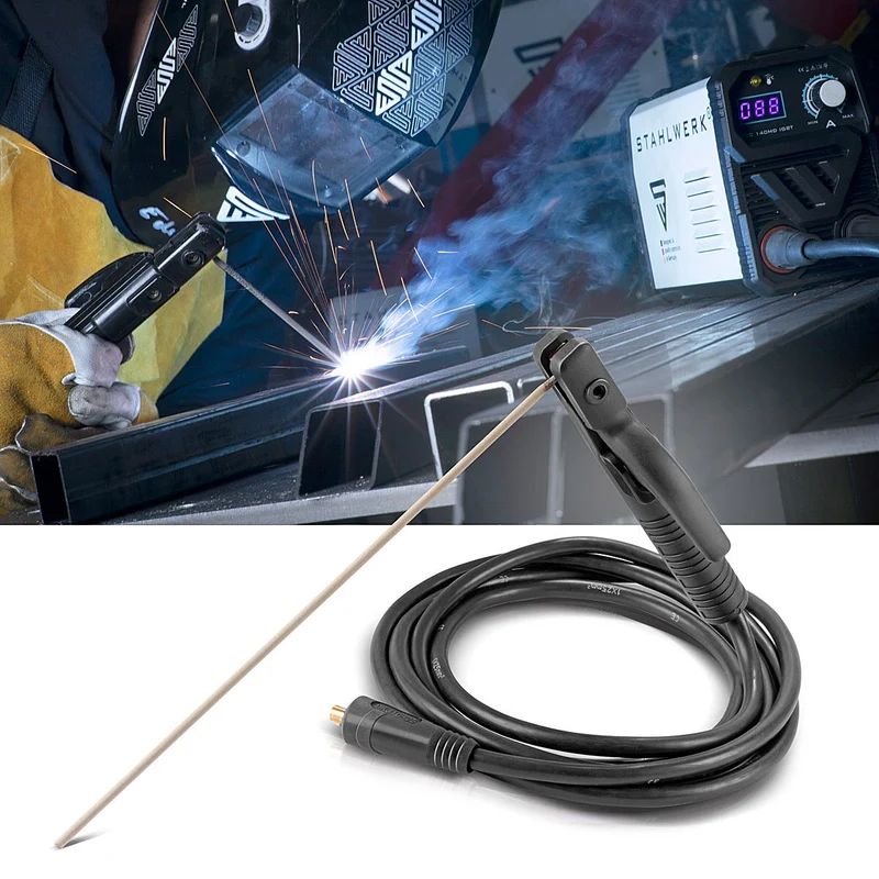 STAHLWERK MMA | ARC Elektrodenhalter bis 200 A Schweißzange | Elektrodenzange | Elektrodenklemme für Schweißgeräte inklusive 3 m Schweißkabel aus reinem Kupfer mit 25 mm² und 9 mm Stecker