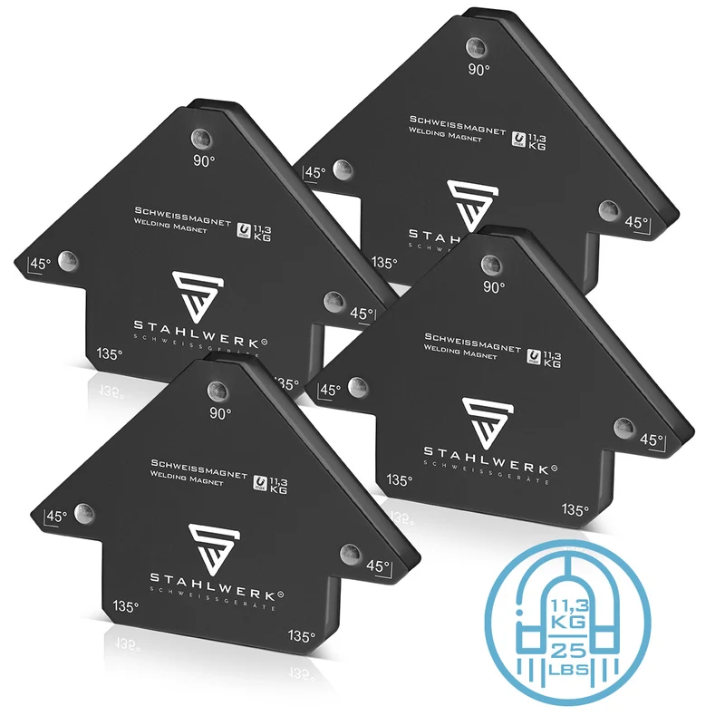 STAHLWERK 4er Set Magnet-Schweißwinkel 11,3 kg | 25 lbs praktischer Schweißmagnet | Magnetwinkel | Schweißpositionierer mit starker Haftkraft
