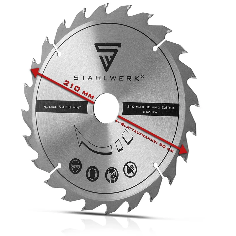 STAHLWERK Universal Sägeblatt 210 x 2,6 / 30 mm mit 25,4 mm Adapterring, für KS-210 ST Trennsäge und vergleichbare Geräte mit entsprechender Aufnahme hervorragende Schneideigenschaften, verschleißfest und langlebig