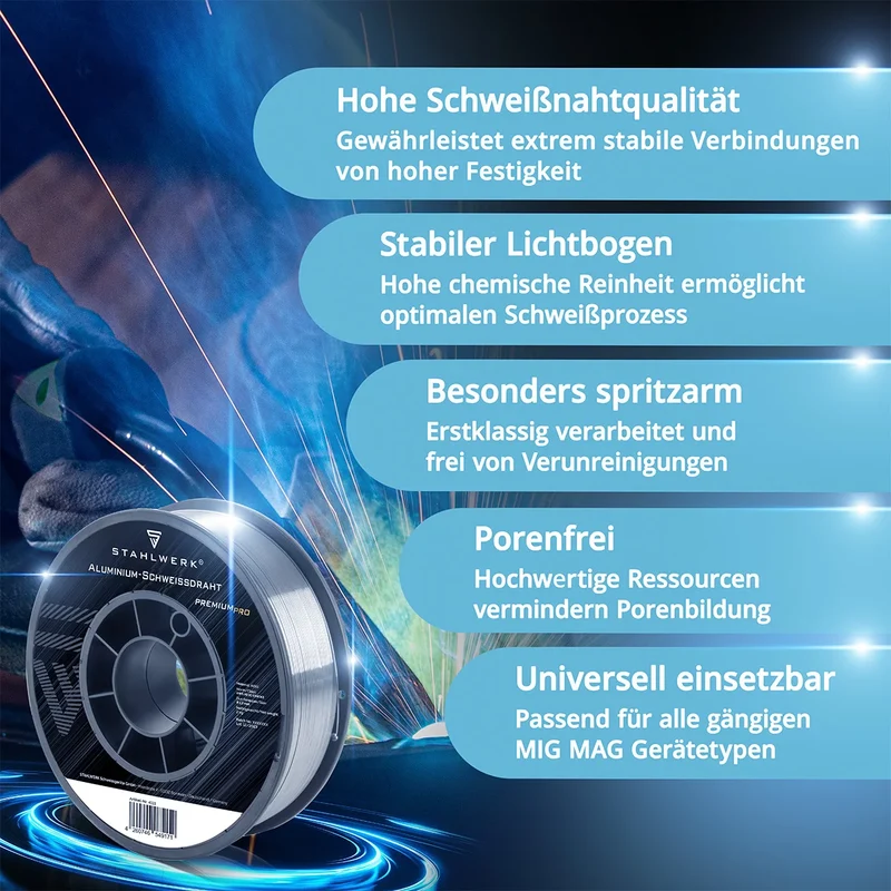 STAHLWERK MIG MAG Premium Aluminium Schweißdraht / Drahtrolle ER4043 Si5 1,2 mm S200/D200 2 kg für Aluminium-Schweißarbeiten mit Schutzgas