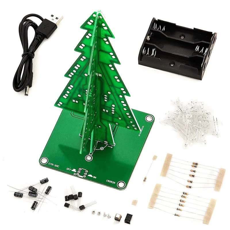 DIY LED Christmas tree kit for soldering with colorful flashing lights