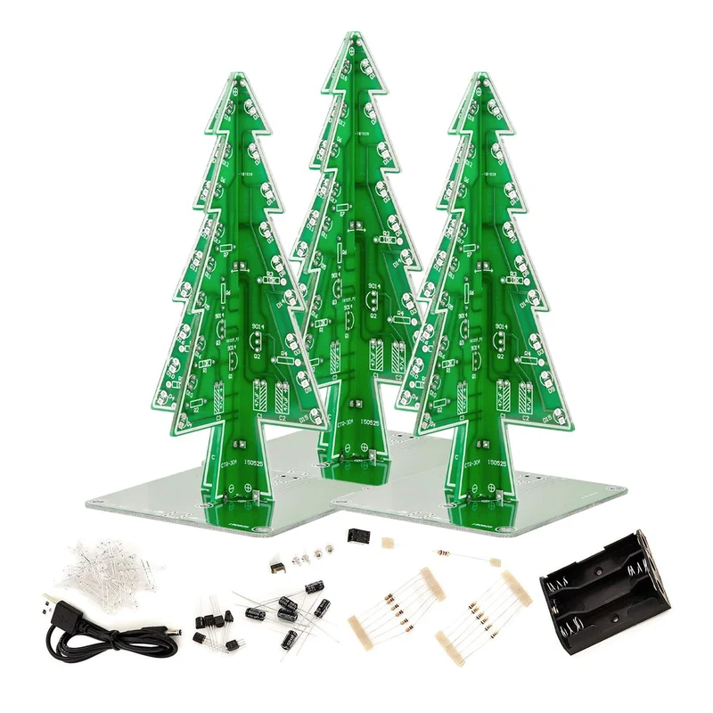 DIY LED Christmas tree kit for soldering with colorful flashing lights