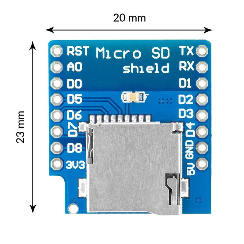 Micro SD Card D1 Mini Shield Adapter - 8 Pin 3.3V SD Card Reader Module with SPI Interface, Compatible with Arduino