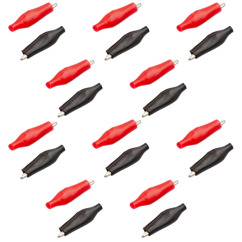 Crocodile terminals 28mm electrical clamp with protective insulation in red and black