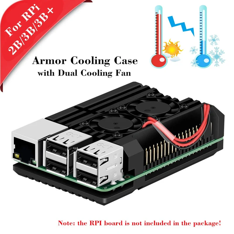 Raspberry Pi 2B / 3B / 3B + armor case, metal case with double fan aluminum alloy, integrated heat sink, radiation and rust protection for RPI 2B / 3B / 3B +.