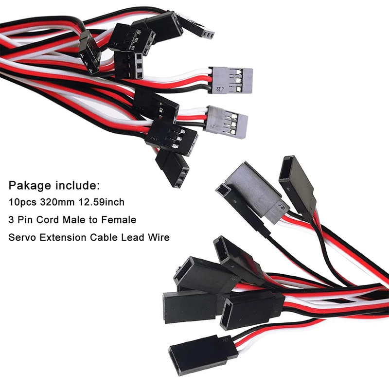 10 Pcs Servo Extension Cable Connector 320mm 12.59 inch 3 Pin Cable Male to Female JR Connector for RC Aircraft