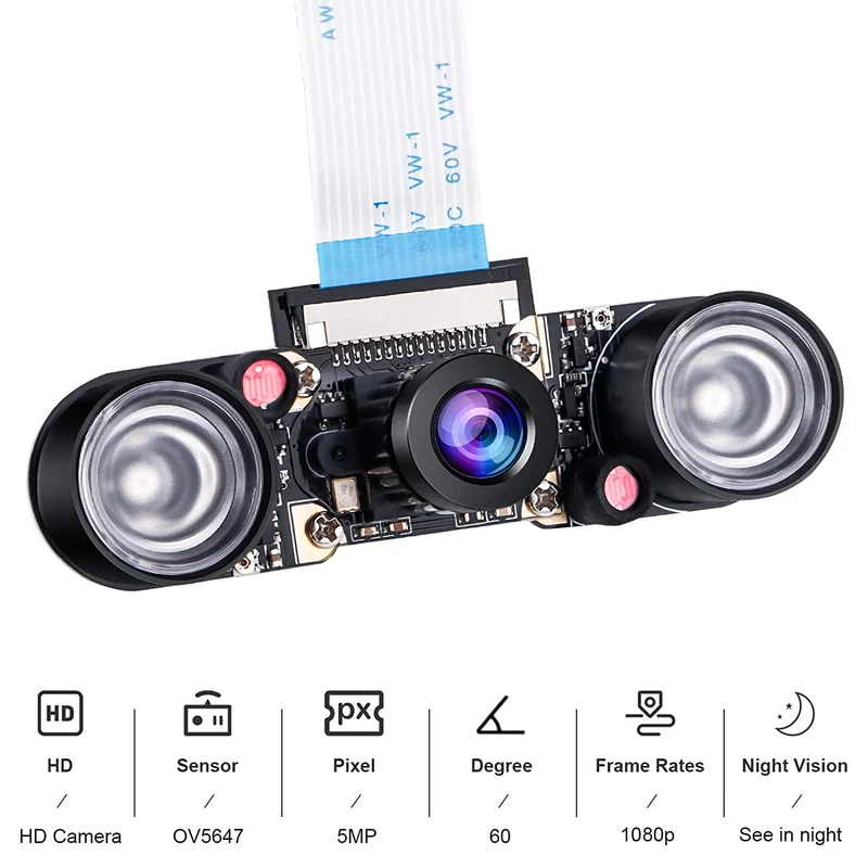 Raspberry Pi Camera Night Vision Infrared Camera Module 5MP OV5647 Webcam Adjustable Camera Video 1080p for Raspberry Pi Model 2B 2B + 3B 3B + 4B