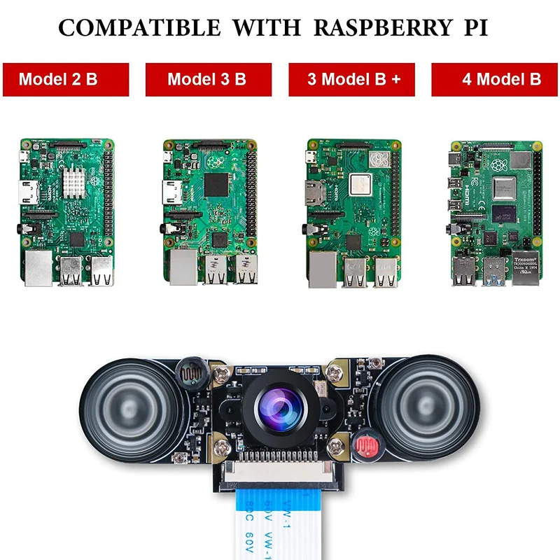 Raspberry Pi Camera Night Vision Infrared Camera Module 5MP OV5647 Webcam Adjustable Camera Video 1080p for Raspberry Pi Model 2B 2B + 3B 3B + 4B