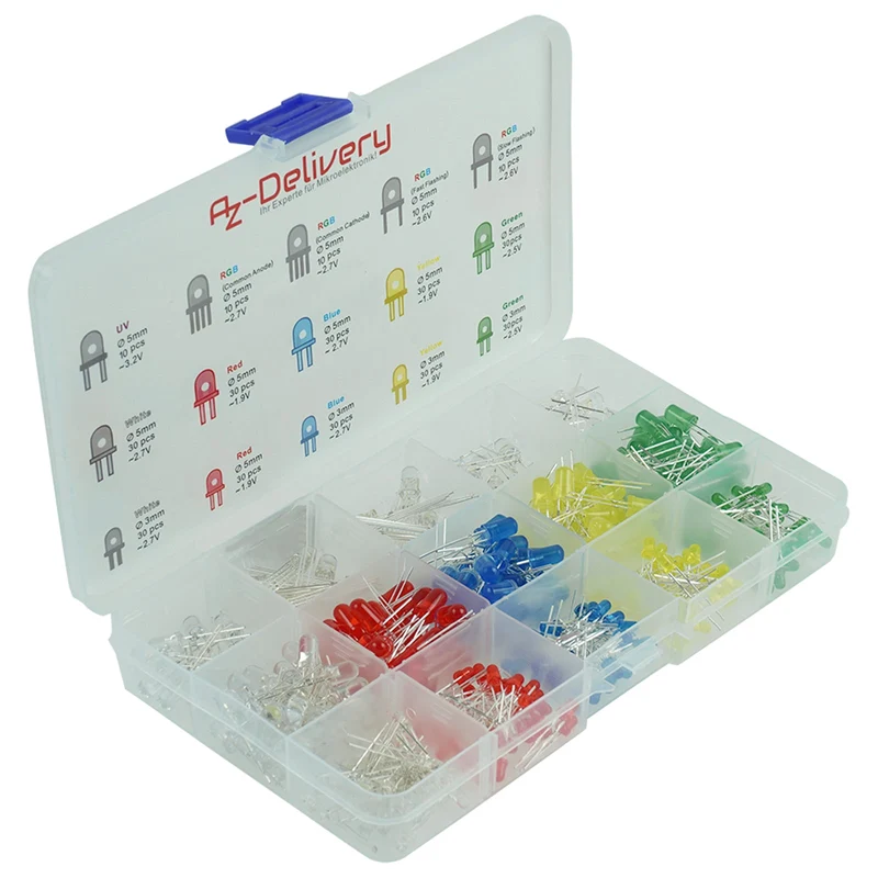 LED light emitting diodes assortment kit, 350 pieces, 3mm & 5mm, 5 colours