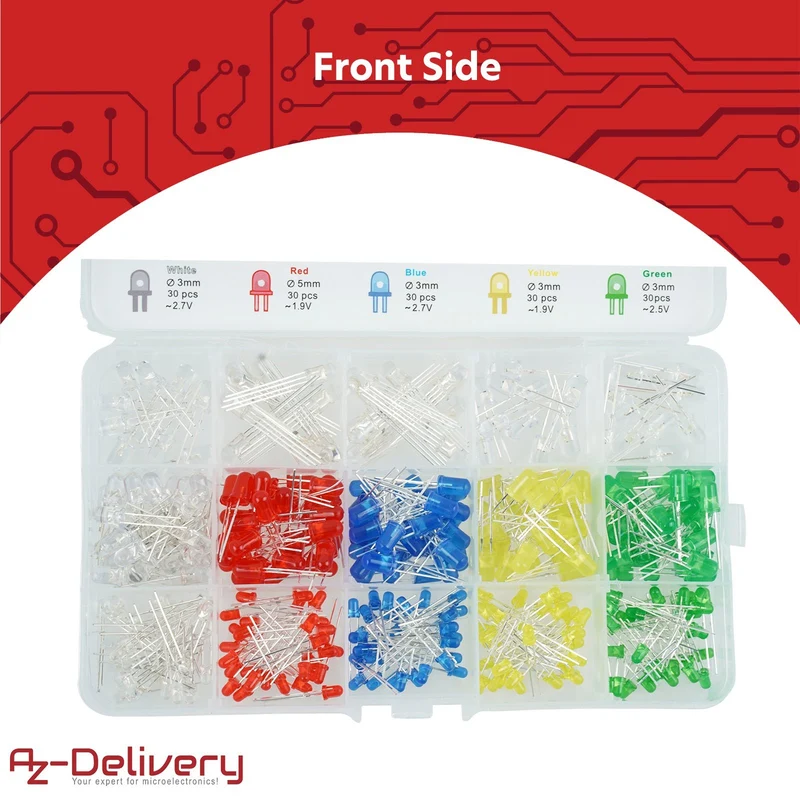 LED light emitting diodes assortment kit, 350 pieces, 3mm & 5mm, 5 colours