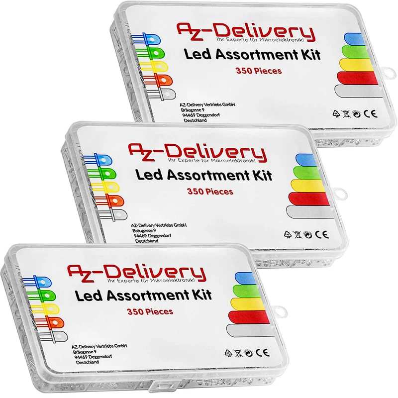 LED light emitting diodes assortment kit, 350 pieces, 3mm & 5mm, 5 colours
