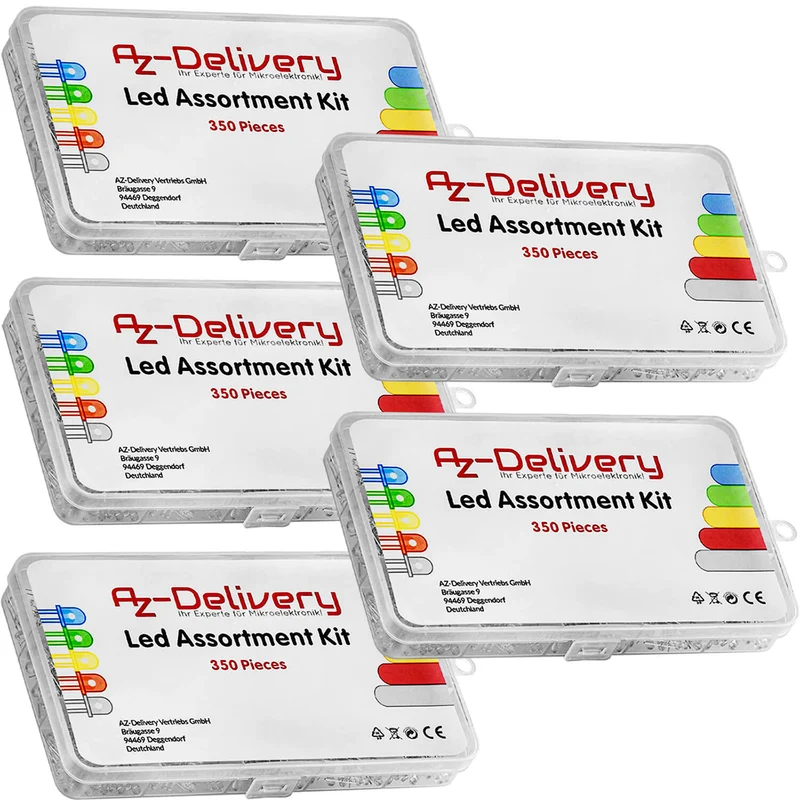 LED light emitting diodes assortment kit, 350 pieces, 3mm & 5mm, 5 colours