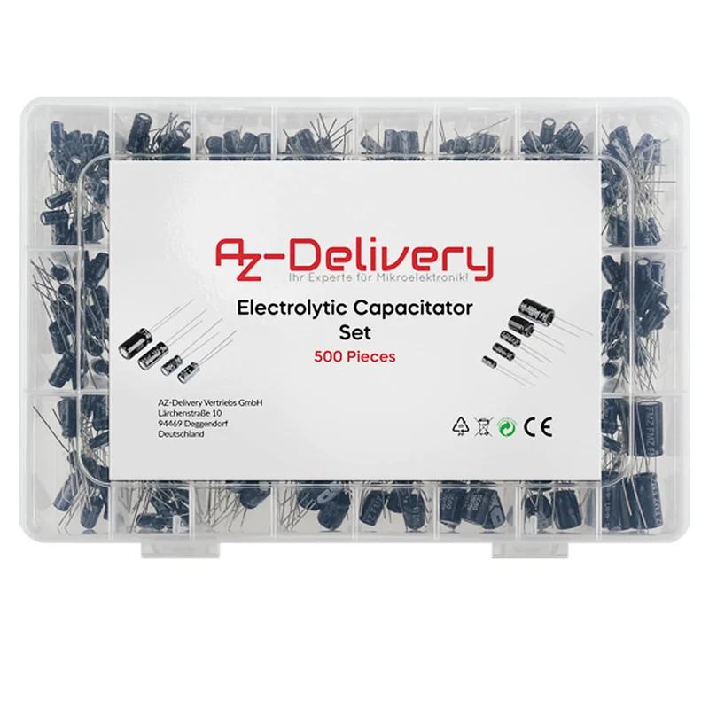 Elko range electrolytic capacitor aluminum 24 variants, 500 pieces 0.1uf - 1000UF with storage box compatible with Arduino