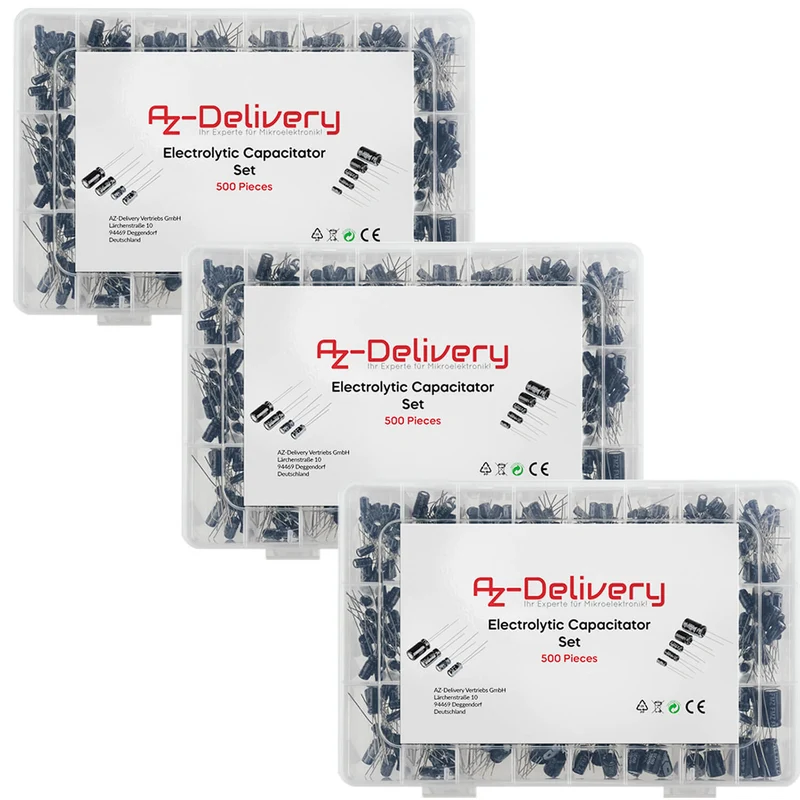Elko range electrolytic capacitor aluminum 24 variants, 500 pieces 0.1uf - 1000UF with storage box compatible with Arduino