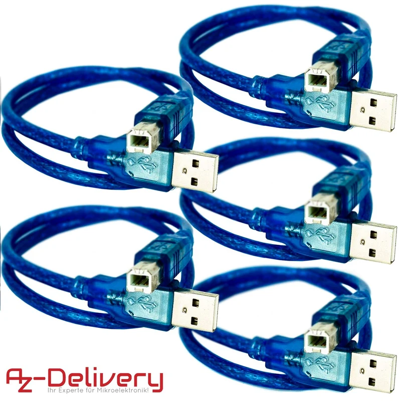 Blue USB-B to USB-A cable compatible with UNO R3 and Mega 2560 and any Arduino development boards and microcontrollers