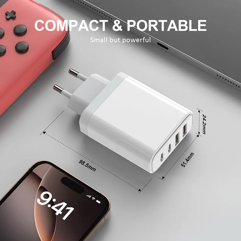 Caricatore USB C Alimentatore - 45W Presa Rapido Replacement for iPhone 16 15 14 13 12 11 Pro Max Plus Mini SE 2020 XS XR,Pad,4-Port USB C Spina Caricabatterie Carica Batterie USBC Cellulare