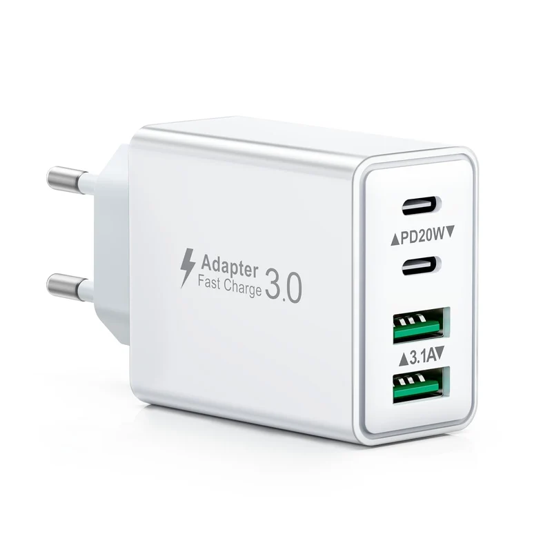 Caricatore USB C Presa, 40W 4-Porto Alimentatore USB Multipla Ricarica Veloce Tipo C Caricabatterie Spinotto Multiplo Carica Spina Rapido Caricatore per iPhone 16 15 14 13 12 11 Pro Max Plus,Samsung