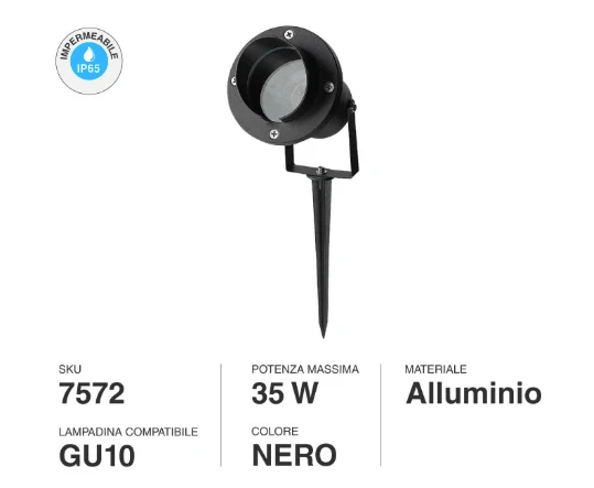 Portafaretto da giardino con portalampada per lampadine GU10 - Picchetto da interramento alluminio nero